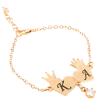 צמיד שני לבבות עם כתרים וחריטה עמוקה