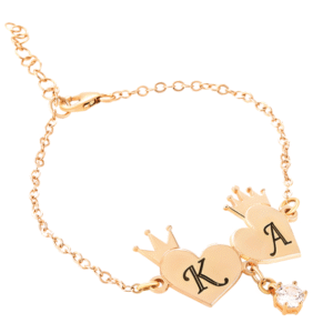 צמיד שני לבבות עם כתרים וחריטה עמוקה