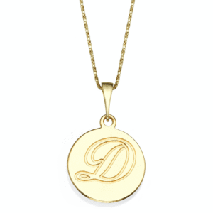שרשרת זהב 14K תליון עגול עם חריטת אות אחת