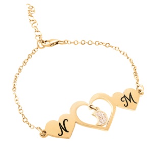 צמיד שלושה לבבות עם תליון ירח