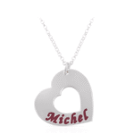 שרשרת לב כסף עם כיתוב צבעוני