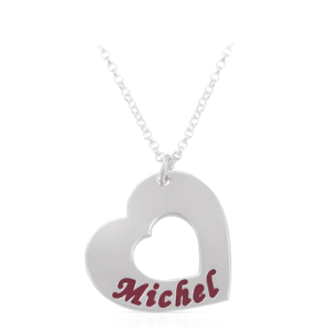 שרשרת לב כסף עם כיתוב צבעוני