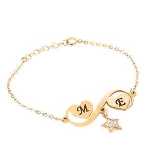 צמיד לבבות עם שתי אותיות לבחירה