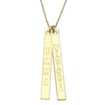 שרשרת זהב 14K עם שני מלבנים לאורך עם שני שמות