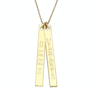 שרשרת זהב 14K עם שני מלבנים לאורך עם שני שמות