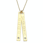 שרשרת זהב 14K עם שני מלבנים לאורך עם שני שמות בתוספת שני יהלומים