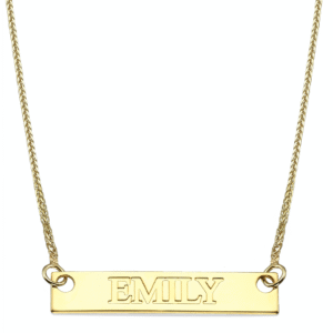 שרשרת בר לרוחב עם חריטת שם. זהב 14K