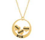 שרשרת עיגול mom עם שלוש לבבות וכיתוב
