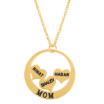 שרשרת עיגול mom עם שלוש לבבות וכיתוב