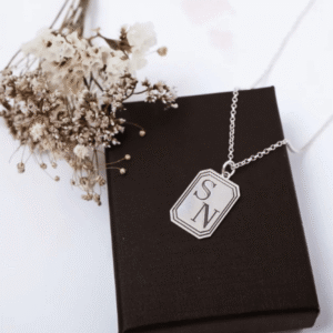 שרשרת כסף מלבנית 2 אותיות