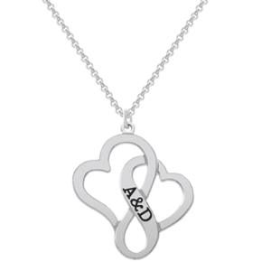 שרשרת שני לבבות משולבים עם כיתוב כסף אמיתי